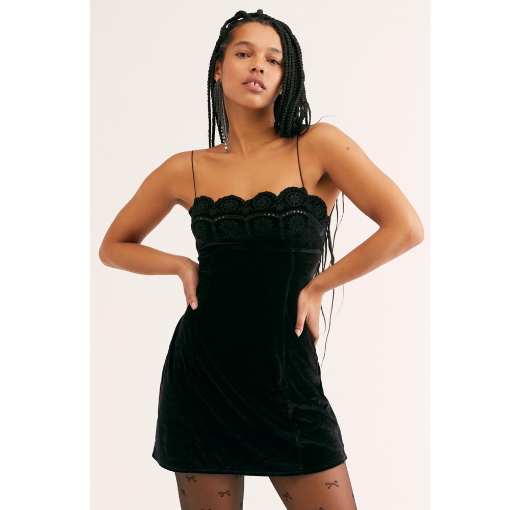 Free People Black Shut The Door Velvet Slip